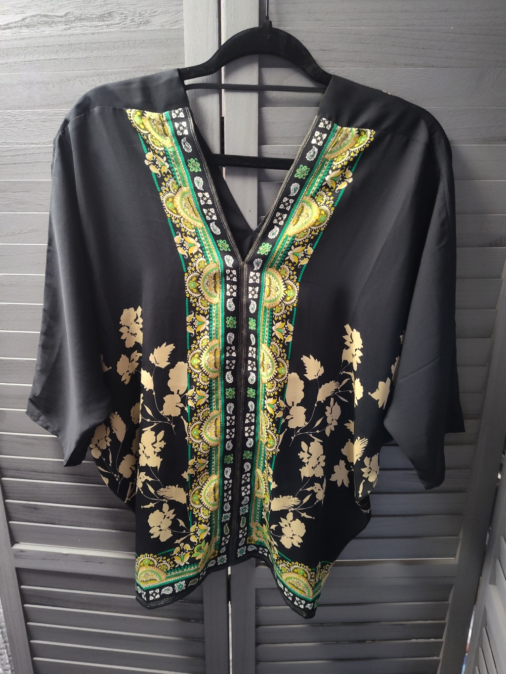 Rose & Olive Black Tunic with Green and Gold Paisley Trim